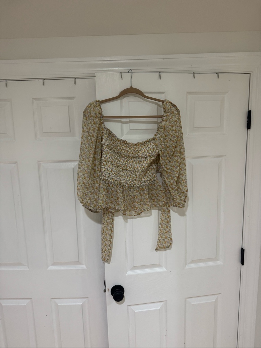 Astr Yellow Floral Smocked Peasant Blouse